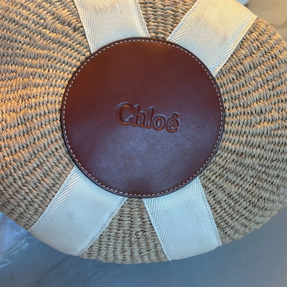 Chloé Natural Raffia Mifuko Tote with Logo Canvas Straps - Picture 5 of 8